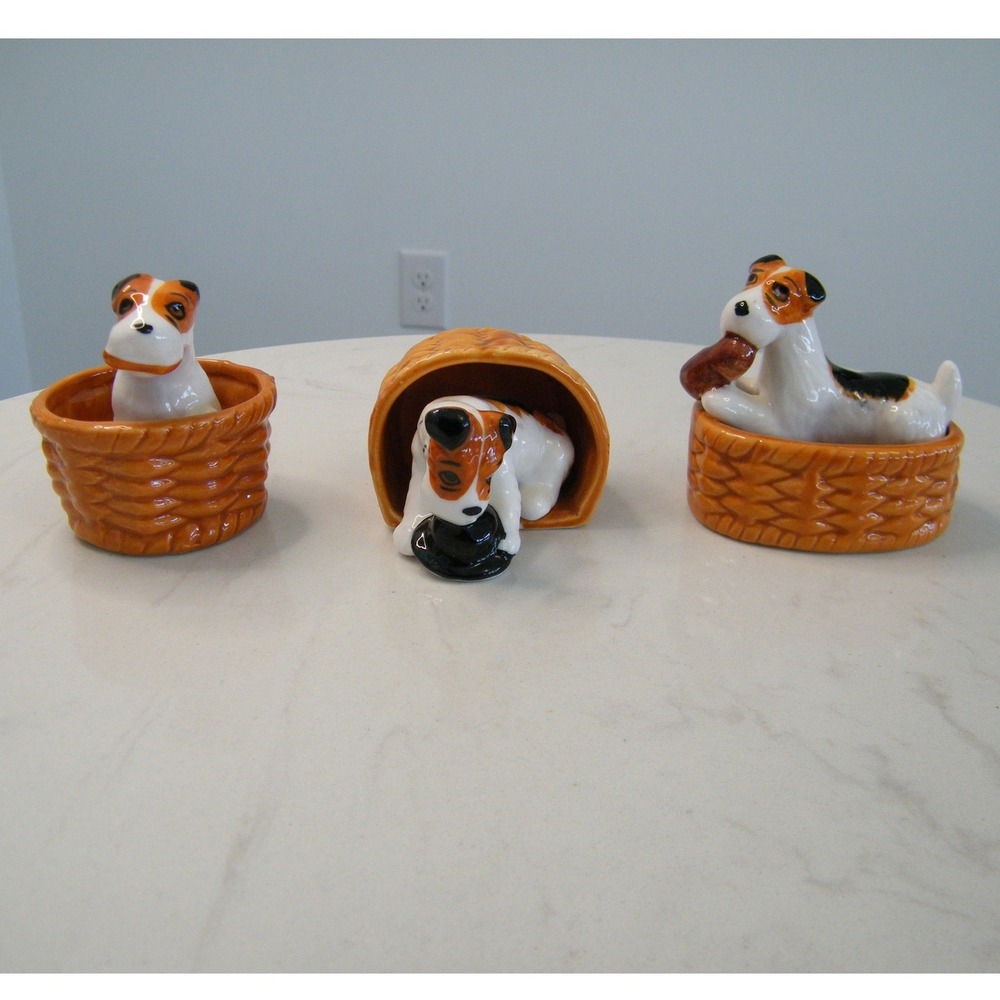 Vtg Brinn's Terrier Dog Figurine Set Kitsch Novelty Kitsch Ceramic Taiwan